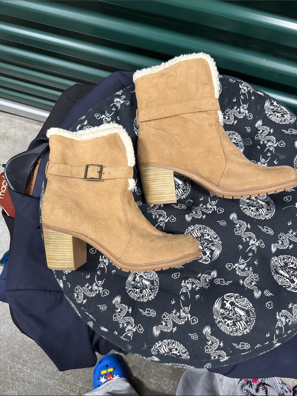 American Eagle Outfitters Tan Suede Faux-Shearling Ankle Boots